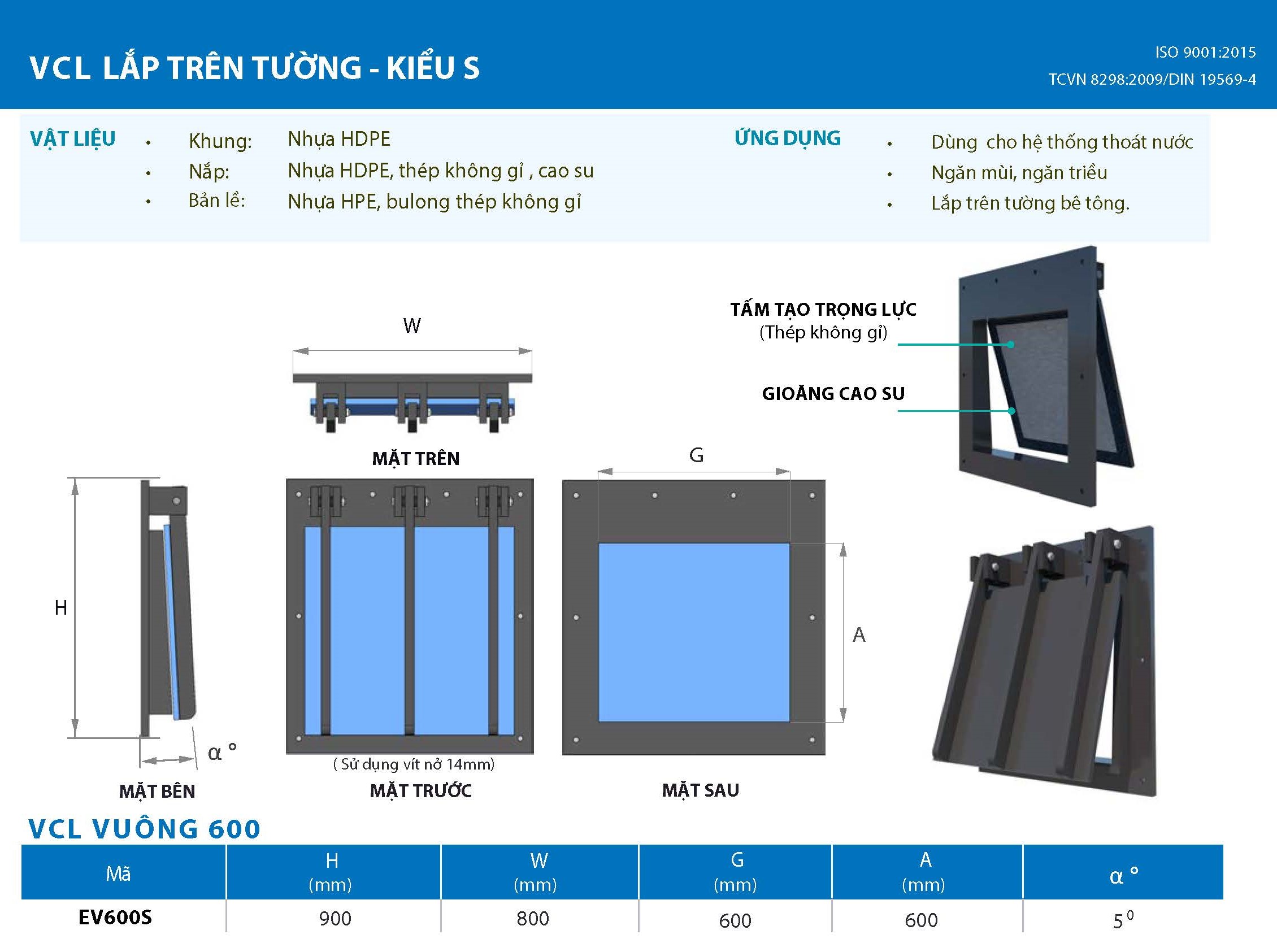 VAN CỬA LẬT MẶT VUÔNG 600 17 600s