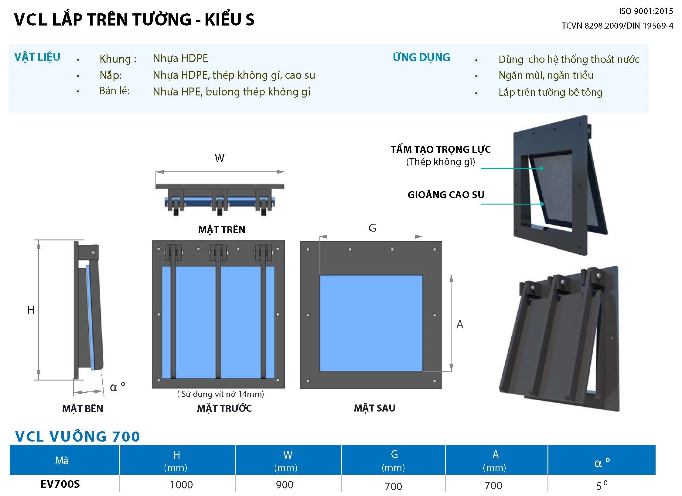 VAN CỬA LẬT MẶT VUÔNG 700 17 700s
