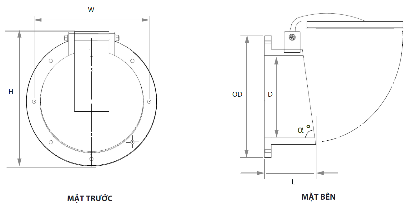 Bản vẽ kỹ thuật van cửa lật ECO-VCL Kiểu D Size 200–600