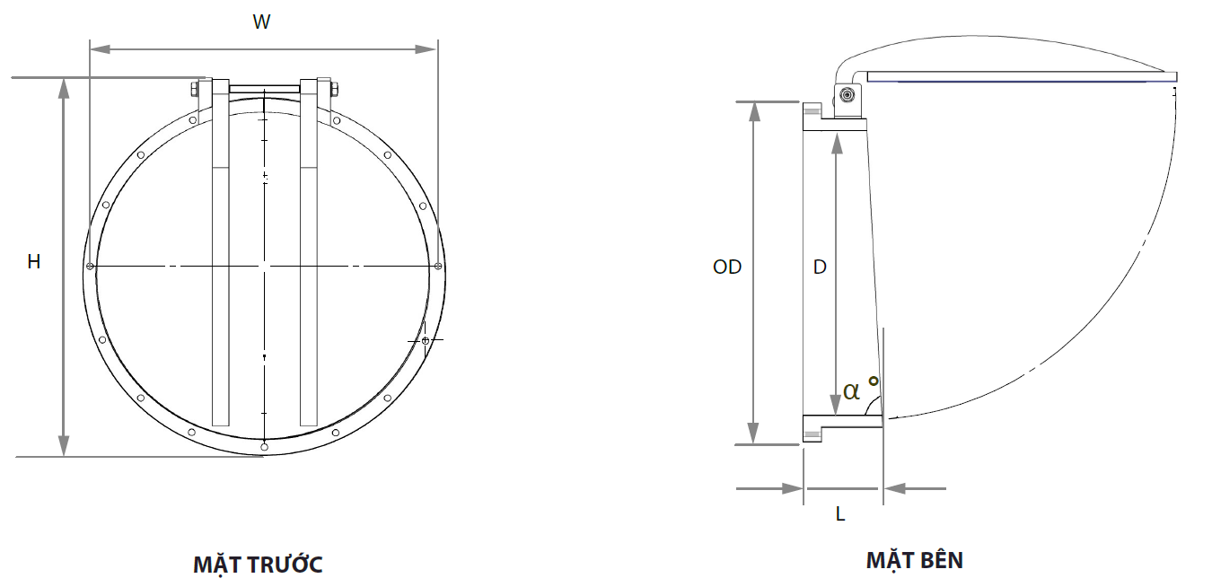 Bản vẽ kỹ thuật van cửa lật ECO-VCL Kiểu D Size 700–1200