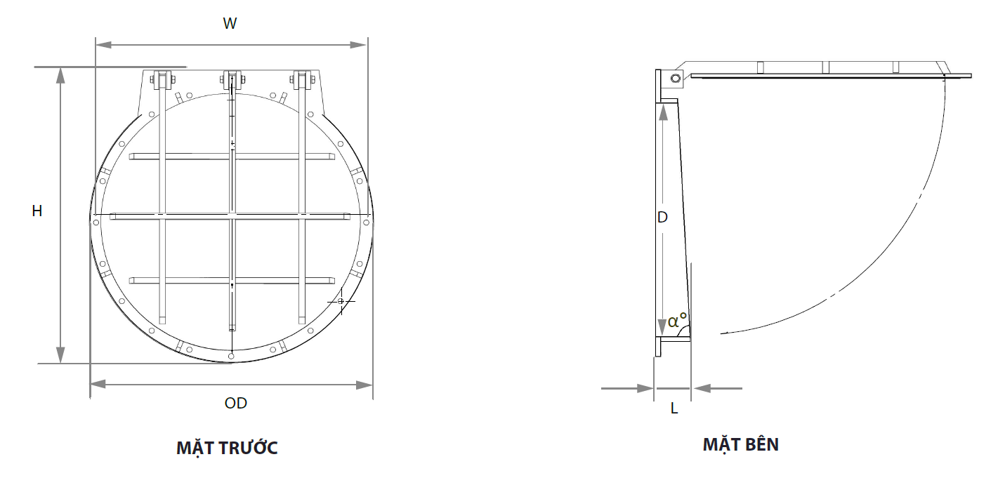 Bản vẽ kỹ thuật van cửa lật ECO-VCL Kiểu D Size 1400–2000